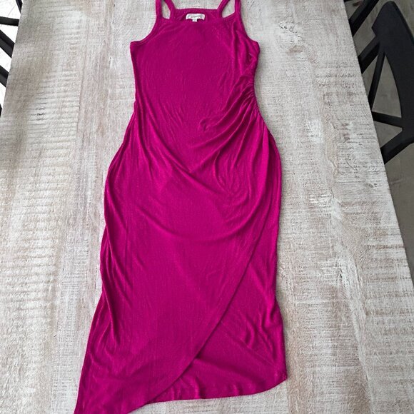 L*Space Hot Pink Sleeveless Wrap Ribbed T-Shirt Maxi Bardot Dress Size XL NWT - Picture 4 of 12